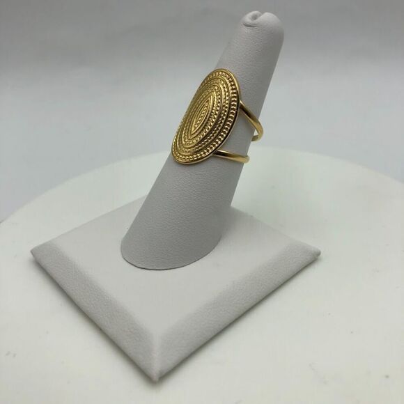 18K Gold Plated Women's Finger Ring Textured Open Back Everyday Modern Fashion - Picture 4 of 9